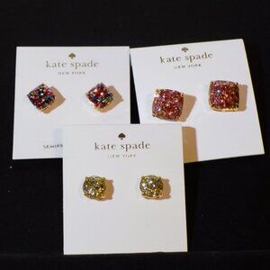 Lot 3 New Kate Spade Glitter Crystal Stud Earrings Bundle .  Multi, Gold & Rose